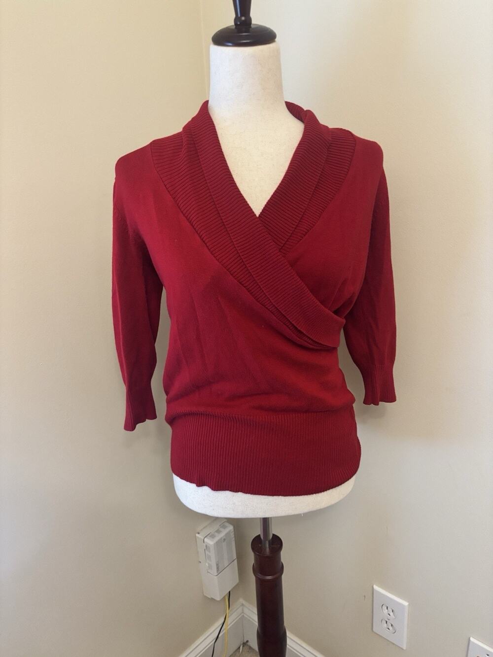 IZ Byer Vintage Y2K Wrap Top Red 3/4 Sleeve Size L
